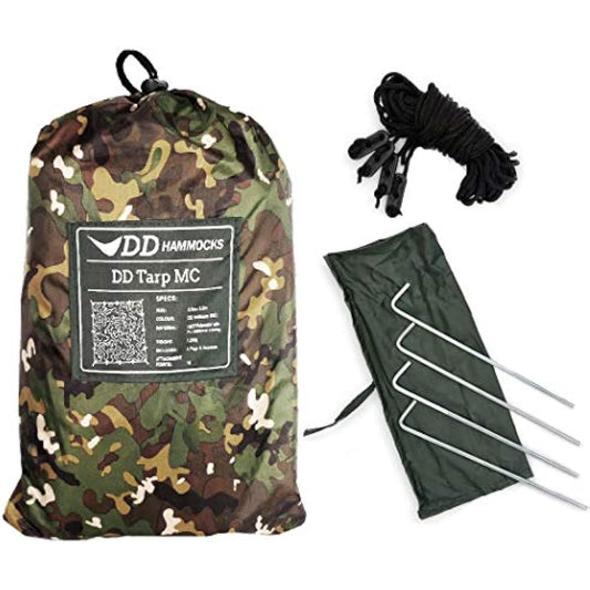 DD Hammocks - DD Tarp 3.5 x 3.5 MC - Waterproof Camouflage Camping Tarp For Lightweight Hammock Camping And Bushcraft Shelters