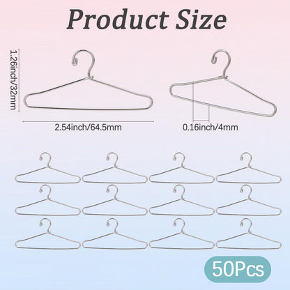 GORGECRAFT 50Pcs Doll Clothes Hangers Metal Iron Doll Garment Hanger 6.5cm Silver Mini Coat Clothing Storage Stand for Dollhouse Wardrobe Accessories