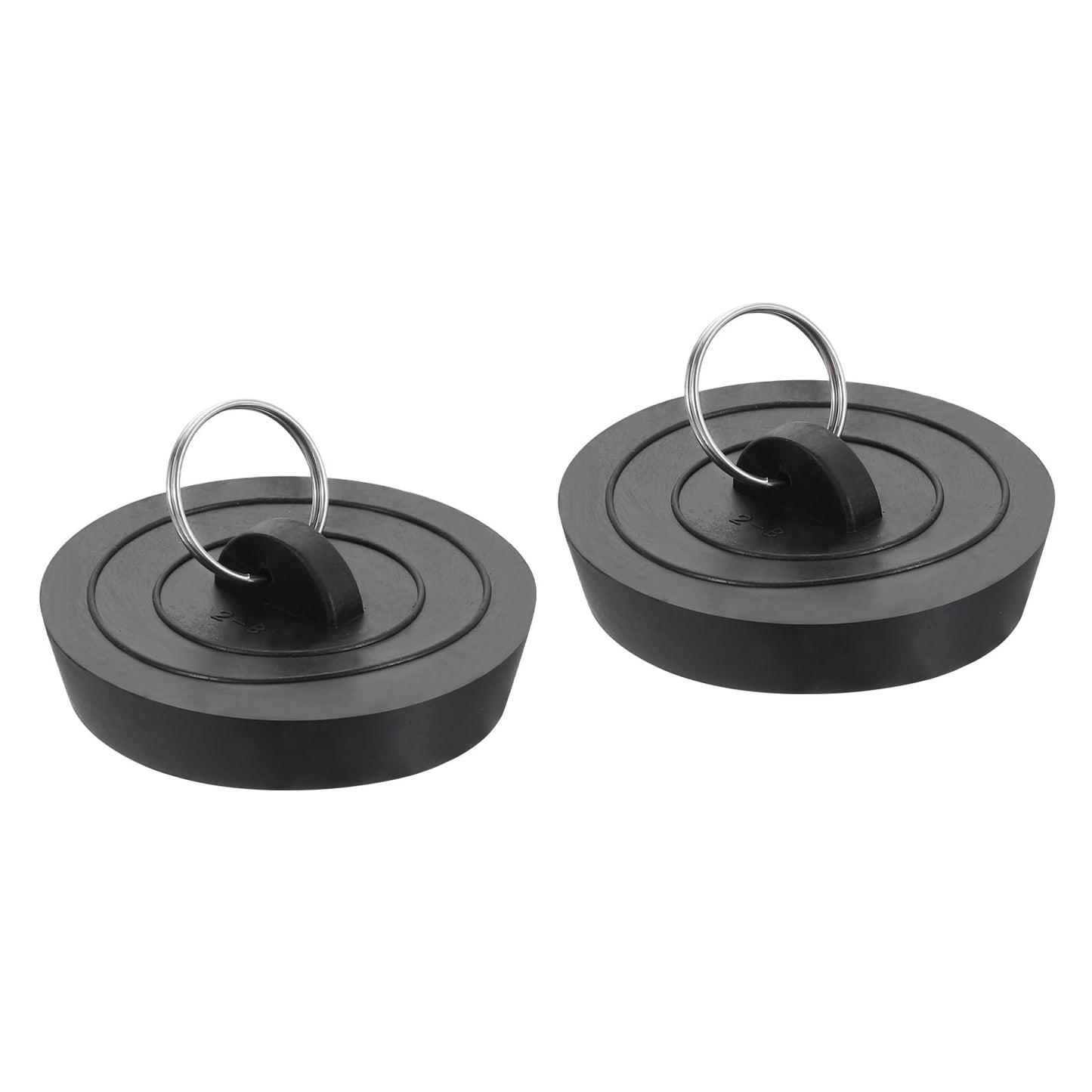 Sourcing Map 2-Pack Rubber Drain Stopper with Hanging Ring, Fits 2 Inch to 2-1/8 Inch, Black