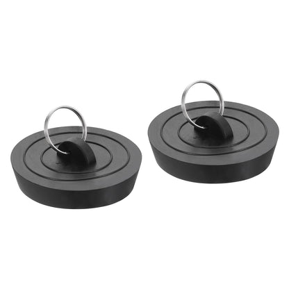 Sourcing Map 2-Pack Rubber Drain Stopper with Hanging Ring, Fits 2 Inch to 2-1/8 Inch, Black