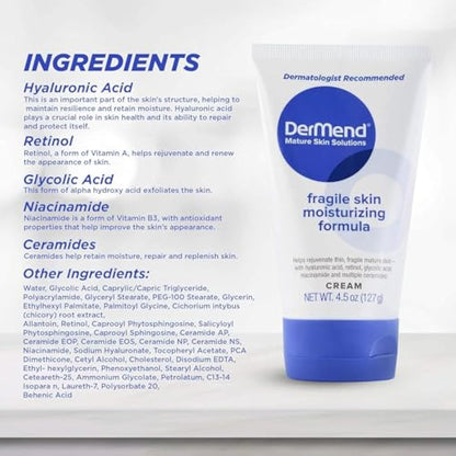 Dermend Specialized Fragile Skin Moisturizing Cream: Formula to Restore & Rejuvenate Mature Skin - 4.5 Oz Tube