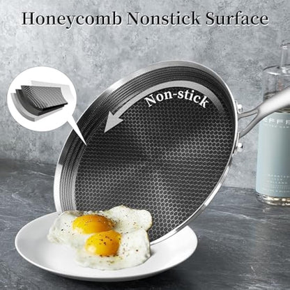 Innerwell Stainless Steel Crepe Pan 30 cm, Nonstick Stainless Steel Honeycomb Coating Pancake Pan, Non Stick Flat Skillet Tawa Dosa Tortilla Griddle Pan, Induction Compatible, PFOA Free