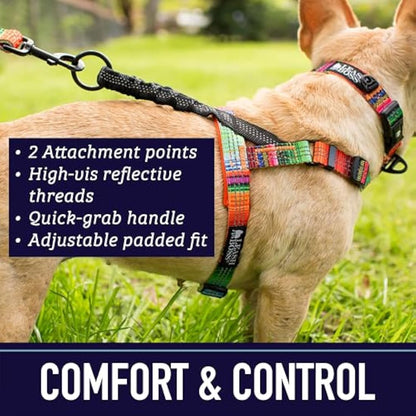 Leashboss Pattern Reflective No Pull Dog Harness with Bungee Handle, Rear and Front Clip Attachment, Pattern Collection (Wave Pattern, Large)