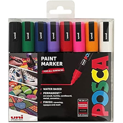Posca Pens PC-5M Medium Acrylic Felt Tip Coloured Permanent Paint Markers for Adults and Kids. Perfect for Colouring, Fabric, Graffiti, Watercolour, Outline Drawing, Window and Glass Art. 8 Pack