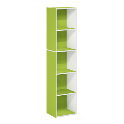 Furinno PASIR Book Shelf, 5-Tier Modern Bookshelf, Open Shelves Bookcase 9 x 12 x 52, for Living Room, Bedroom, Home Office, Green/White
