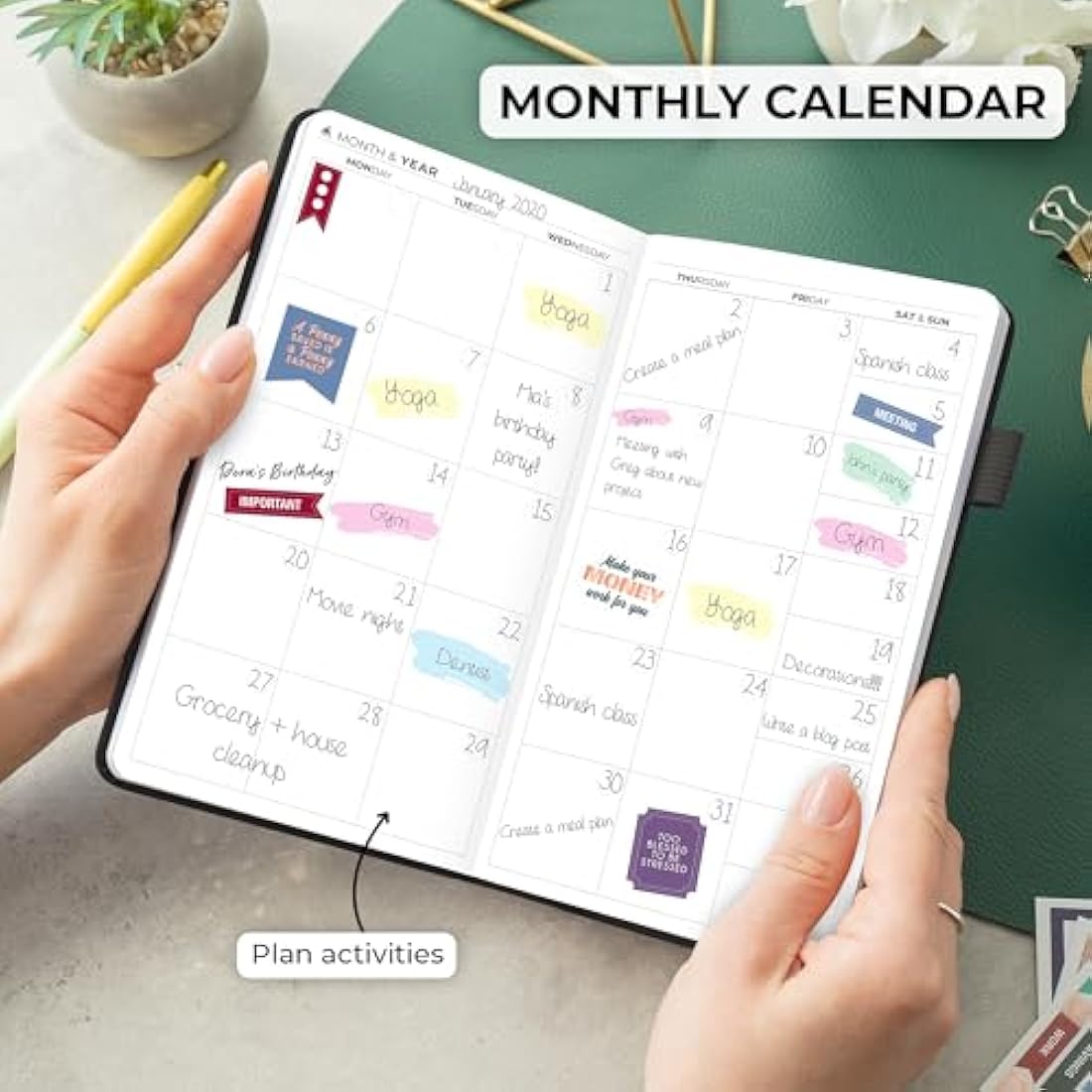 Clever Fox Pocket Weekly – Undated Monthly Goal Planner and Calendar, Mini Planner Perfect for Purse, 10x17.5cm (Black)