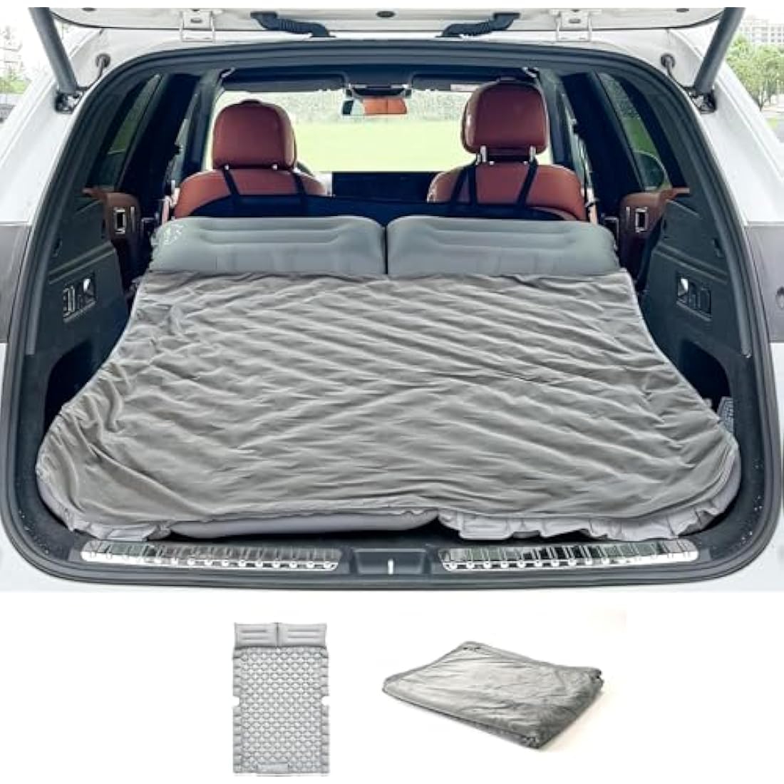 ONTYZZ Car Inflatable Bed Car Mattress SUV Air Mattress 2 Person Airbed for Travelling Camping Mat Self Inflating Sleeping Mats with Foot Pump & Cushion Inflatable Camping Bed 183 * 13 * 7CM