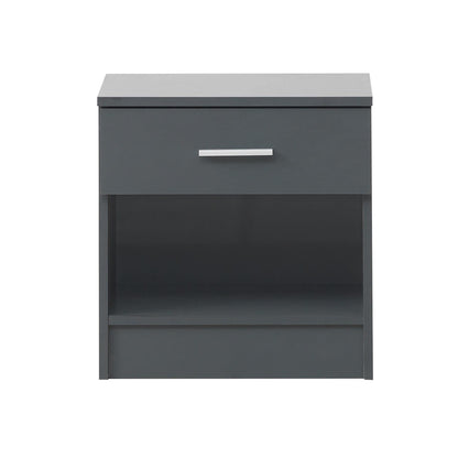 Timber Art Design UK Rio Costa Bedside Cabinet Home Office Bedroom Furniture Aesthetic Nightstand Table 1 Drawer with Metal Handle, Dark Grey