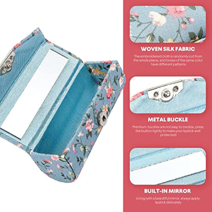 minkissy 4PCS Flower Pattern Lipstick Case Portable Lipstick Case with Mirror Vintage Holders (Black/White/Blue/Pink)