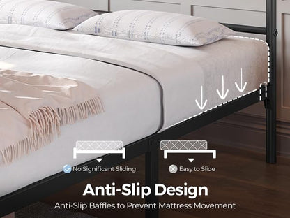 Yaheetech 5ft King Metal Bed Frame with Cross-design Headboard, Black