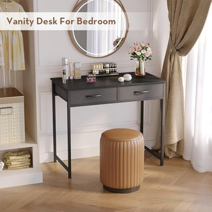 WOHOMO Small Computer Desk with Drawers, 31.5 Inch Black Vanity Desk with Storage, Home Office Computer Desks for Small Spaces, Modern Work Writing Study Table, Black