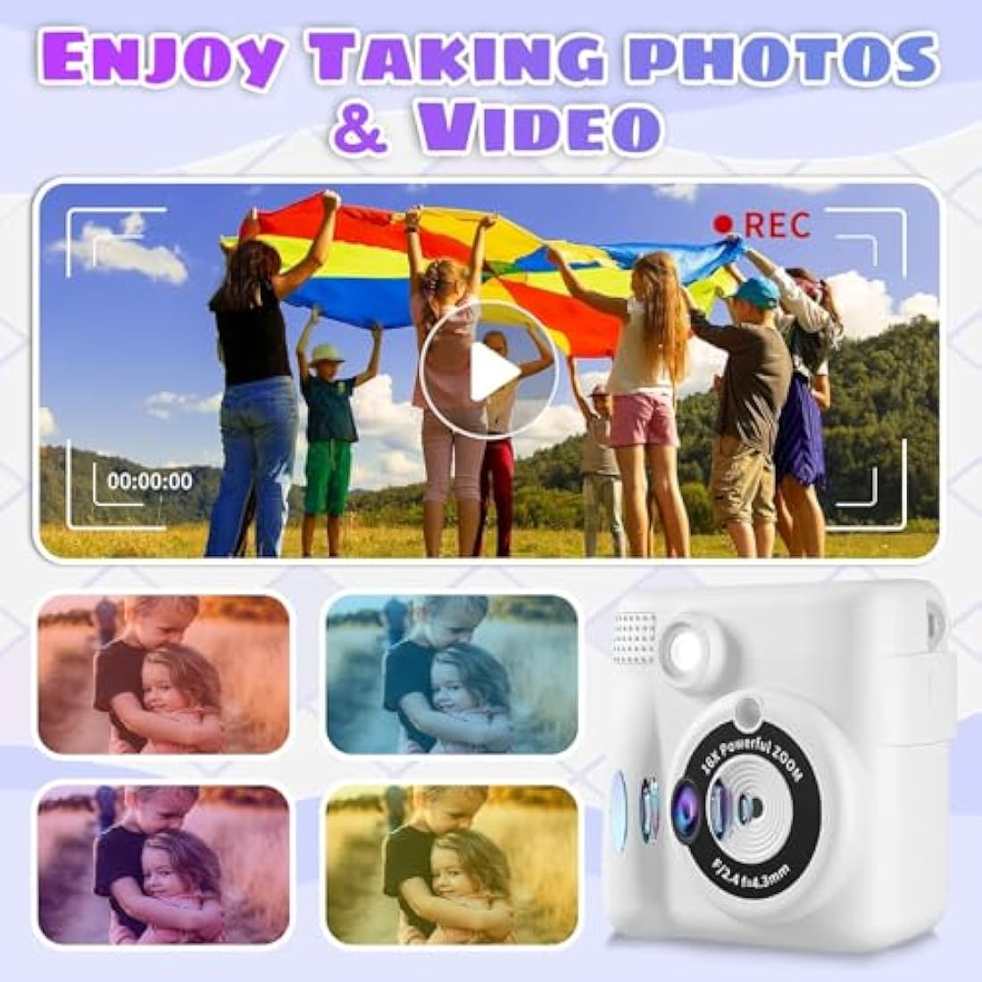 Instant Print Camera, Kids Camera Digital Camera 1080P HD Photo and Video Recording with 32G SD Card, 3 Rolls Photo Paper for Age 6-12 Boys and Girls Birthday Chirstmas Gifts (White)