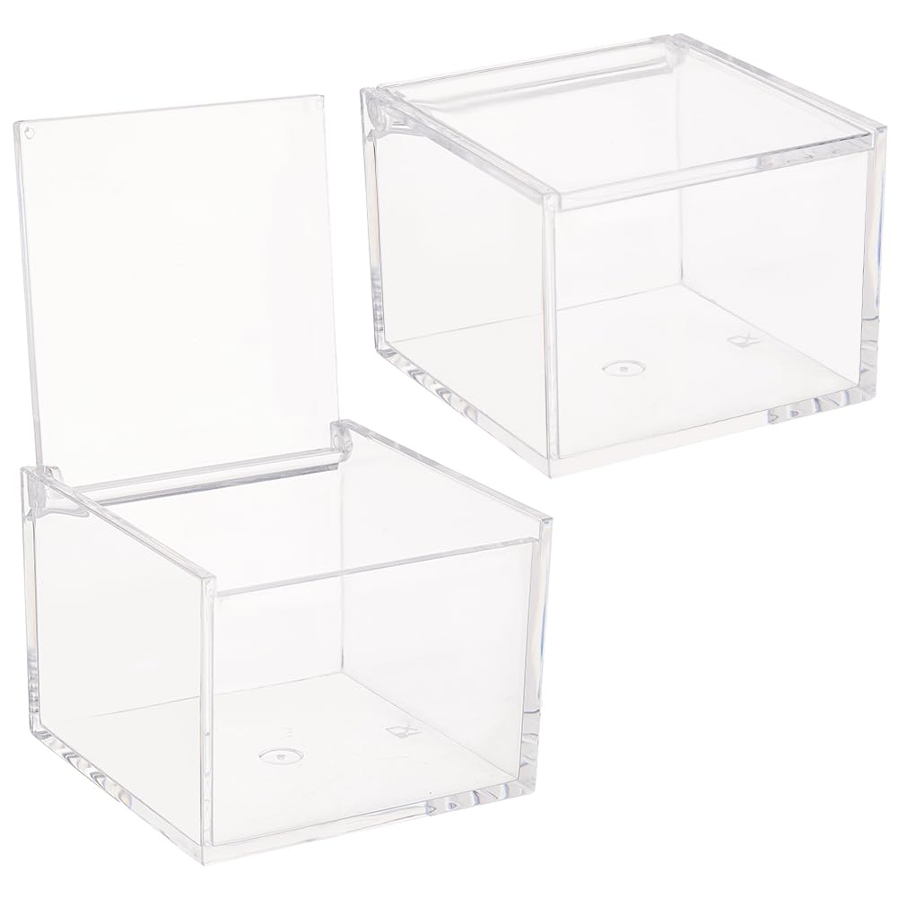 BENECREAT 2Pcs Acrylic Box with Lid, 8x8x6cm Clear Cube Display Case Storage Boxes Organizer Containers for Wedding Birthday Gift Packing Jewelry