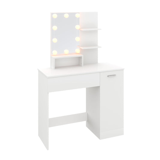 ZANOFIRA Dressing Table with Mirror, LED Lights with Adjustable Brightness, Wooden Modern Vanity Table with Mirror, Makeup Desk with 1 Drawer 4