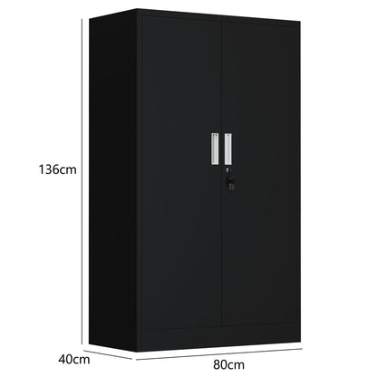 iJINGUR Metal Storage Cupboard with Locking Doors and 3 Adjustable Shelves, Lockable Steel Storage Cabinet for Home Office Garage Kitchen Pantry