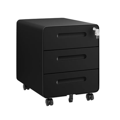 HOMSTEEL Mobile File Cabinet, Metal Filing Cabinet with Lock, 4 keys, 3 Drawers, Rounded Corner, Pre-assembled, for Office, Home office, Black