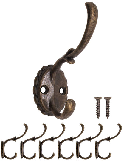 FUXXER® - Antique Coat Hooks, Double Hooks, Towel Hooks, Clothes Hooks, Iron Hooks, Wall Hooks, Brass Bronze Design, Vintage Country House Retro