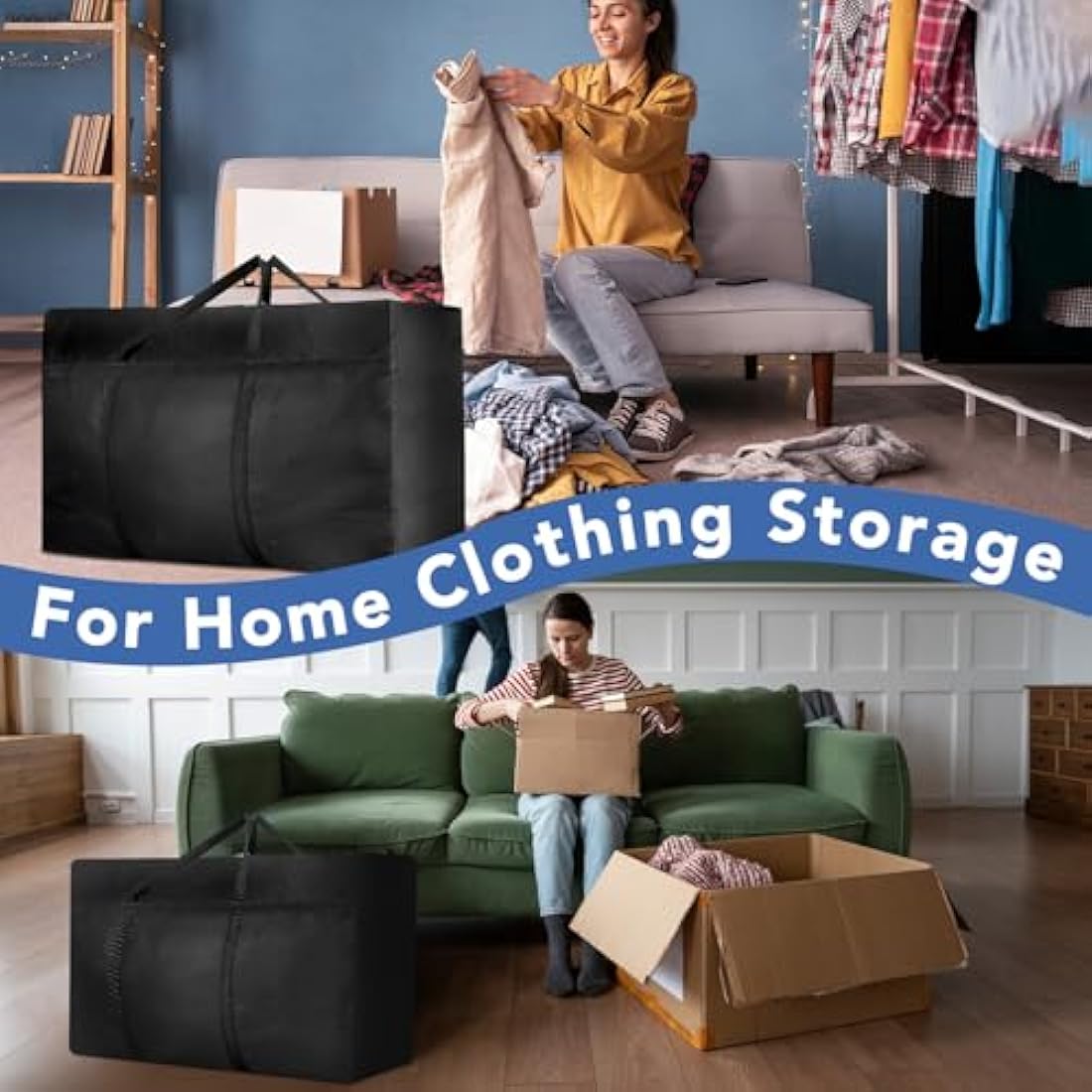 2 Pcs 120L Large Storage Bag, Extra Large Storage Bag with Zips for Moving Storage Clothes Bedding Duvet Quilt Blankets Waterproof Jumbo Storage Bags Moving Totes Christmas Storage Containers