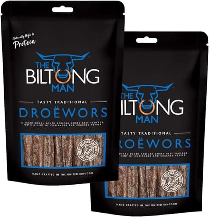 The Biltong Man | Tasty Traditional Droëwors Sticks | High Protein Beef Snack | (1kg (Pack Of 2)