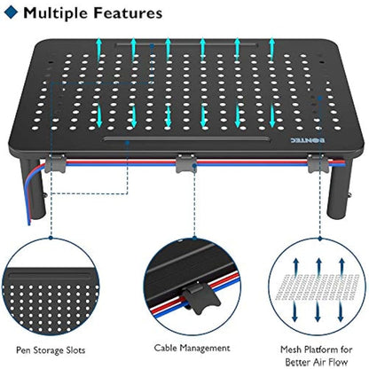BONTEC Metal Monitor Stand, Ergonomic Height Adjustable Computer Monitor Riser for Desks with Cable Management for Computer, iMac, PC up to 20KG(2 Pack)