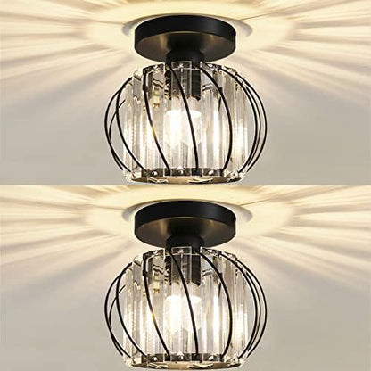 Hudi Fyier Chandelier Crystals Ceiling Lighting Fixtures,2 Pack Small Flush Mount Ceiling Light for Kitchen Hallway Dining Rooms Living Rooms Bar (Black)