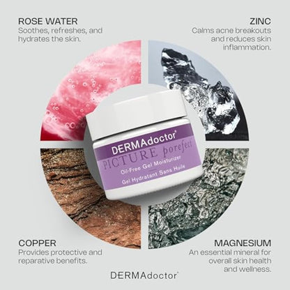 DERMAdoctor Picture Porefect Oil-Free Face Gel, Moisturizing, Soothing, Protecting and Supports Skin Healing with Rose Water, Zinc, Copper and Magnesium 50ml (20335-7)
