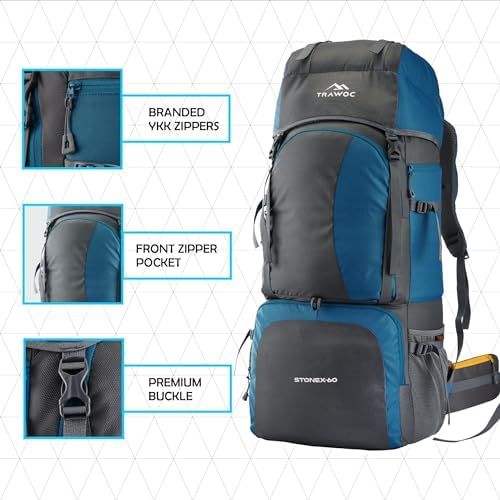 TRAWOC STONEX 60 Ltr Travel Backpack Trekking Rucksack bag for Men & Women Travel Bag Hiking Backback, HK001