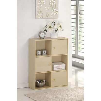 Furinno PASIR Book Shelf, 6-Cube Bookshelf, 3 Door Cube Storage Organizer with Round Handle, 9.4 x 23.6 x 31.5, for Living Room, Bedroom, Home Office