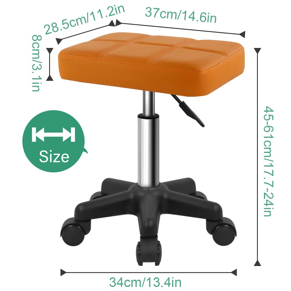 FURWOO Rectangle Rolling Stool with Wheels Swivel Stool Chair for Salon Massage Home Kitchen Brown