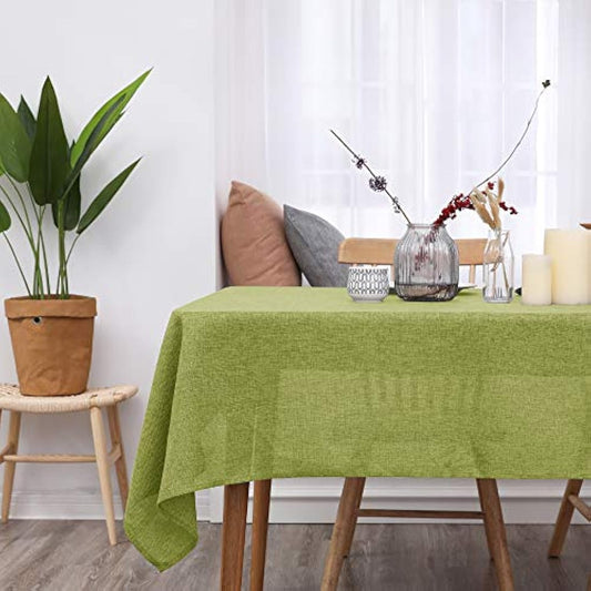 Deconovo Rectangle Fabric Table Cloth Faux Linen Table Cover Water Resistant Large Table Cloth for Garden Table 54x79in(137x200cm) Green