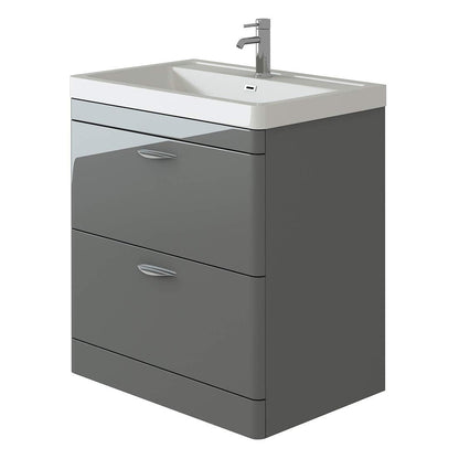 Cyrenne High Gloss Anthracite Grey Floor Standing Vanity Basin Storage Unit Cabinet & Polymarble Soft Edges Sink - 800mm