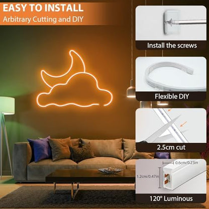 Lucienstar Neon LED Strip Light - 5M Dimmable Warm White Led Strip Lights,12v IP67 Waterproof LED Strip Lights,Silicone Neon LED Strip Light for Bedroom Kitchen Indoor Deco[ Power Adapder Include]