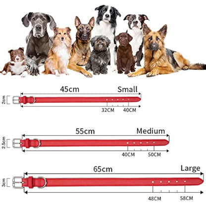 OFHome Dog Collar Leather Red Soft Padded Comfortable Adjustable Strong Pet Collars Best for Small Medium Large Dogs with Heavy Duty Buckle (Red, S)