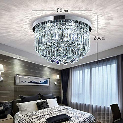 BESTIER Modern Clear Crystal Raindrop Chandelier Lighting Flush Mount LED Ceiling Light Fixture Lamp for Dining Room Bathroom Bedroom Livingroom E14 Bulbs Required H25cm X D50cm
