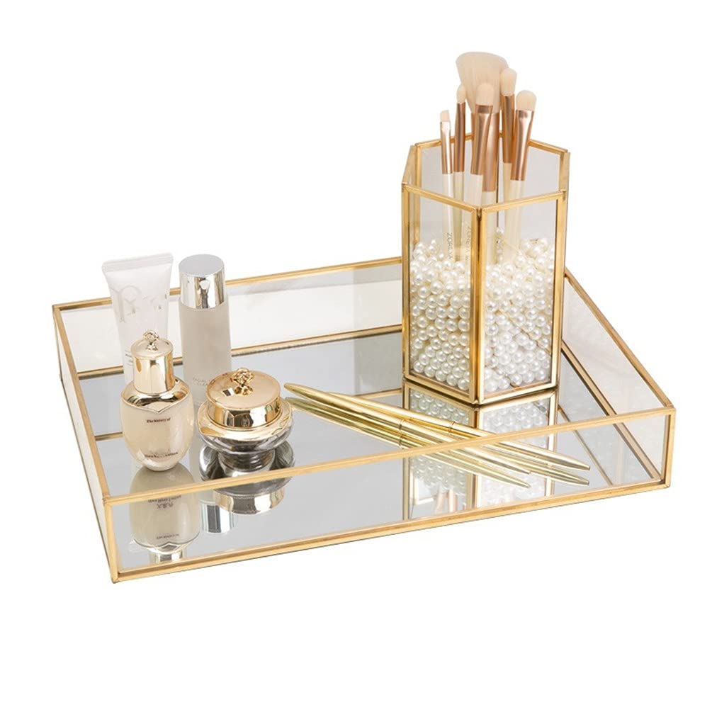 Gold Mirror Tray Perfume Display Jewelry Organizer Makeup Tray Serving Trays Beautiful Art Decor Ornate Tray Bathroom Trays Neatens up Storage For