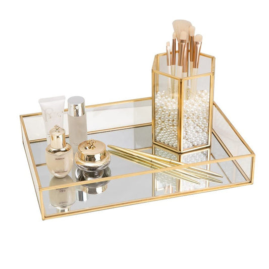 Gold Mirror Tray Perfume Display Jewelry Organizer Makeup Tray Serving Trays Beautiful Art Decor Ornate Tray Bathroom Trays Neatens up Storage For