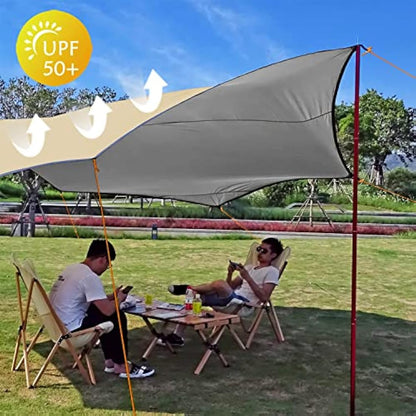 5m X 5m Large Camping Tarps Waterproof Hammock Rain Fly Multipurpose Hexagon Tarpaulin Shelter Tent Groundsheet Outdoor Tarp Awning Canopy （Without Pole）