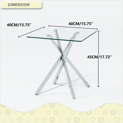 GOLDFAN Small Glass End Table with Chrome Legs for Living Room Square Side Table Modern Contemporary Nightstand for Bedroom (Glass&Chrome Legs)