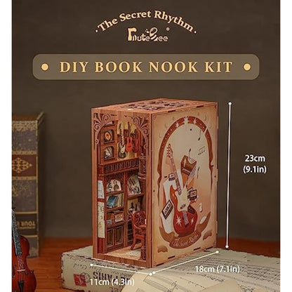 CUTEBEE Book Nook Kits For Adults - DIY Dollhouse Miniature with LED Light, 3D Wooden Puzzle Bookend Bookshelf Decor, Gifts for Family and Friends (The Secret Rhythm)