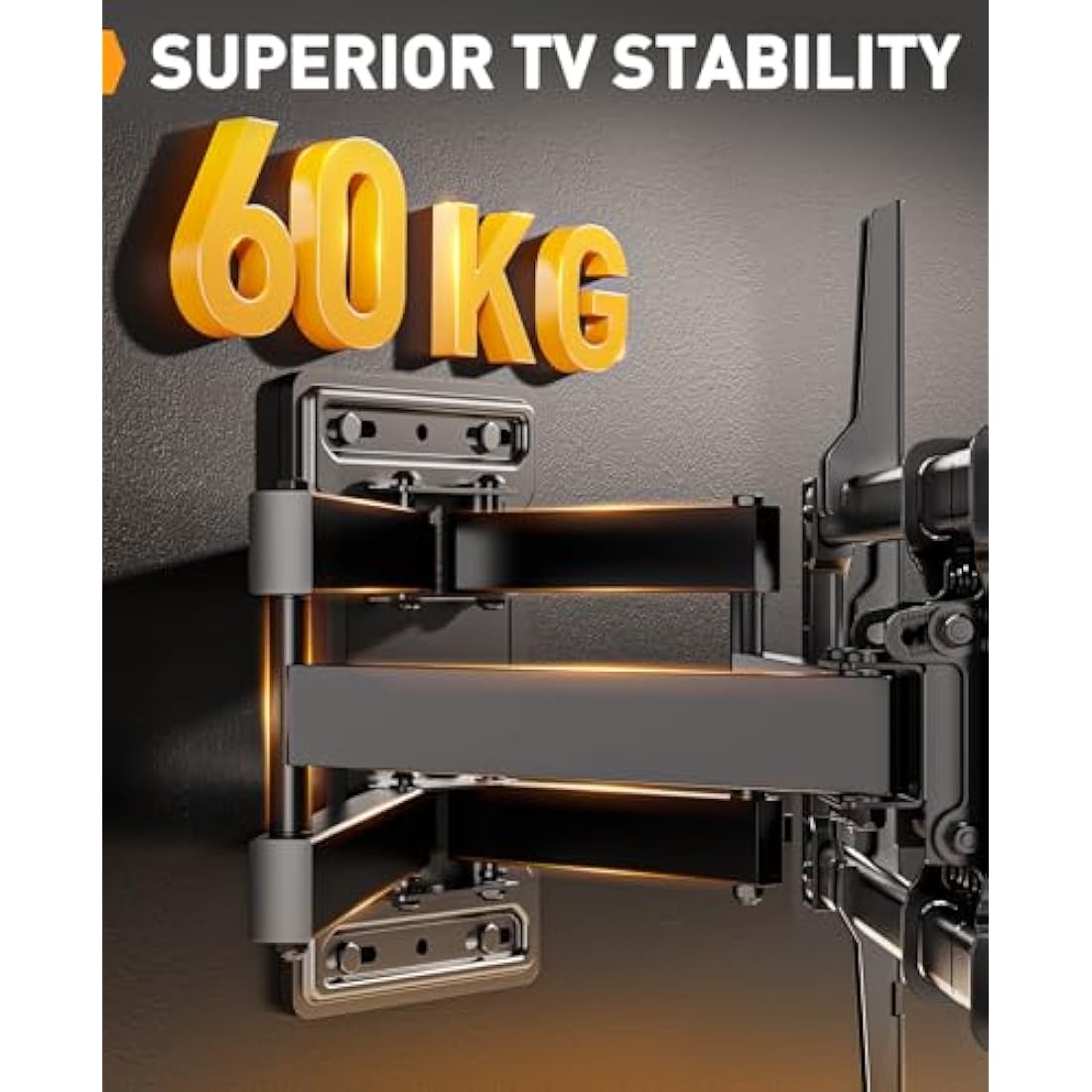 Perlegear TV Wall Bracket for 42–84 Inch Flat/Curved TVs up to 60 kg, Tilt and Swivel Wall Brackets with Dual Arms, Full Motion TV Wall Mount Max VESA 600x400mm, PGLF12