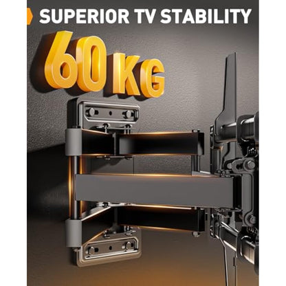Perlegear TV Wall Bracket for 42–84 Inch Flat/Curved TVs up to 60 kg, Tilt and Swivel Wall Brackets with Dual Arms, Full Motion TV Wall Mount Max VESA 600x400mm, PGLF12