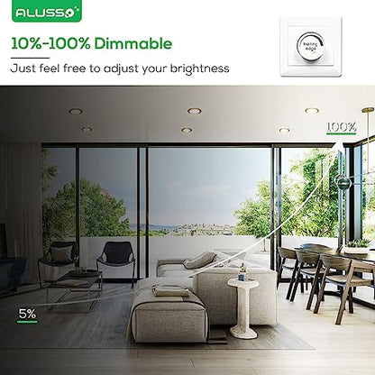 ALUSSO LED Recessed Ceiling Lights, 7W 480LM LED Downlights Dimmable, 30MM Ultra Slim Round Black Spotlights, Warm White/Neutral White/Cool White Adjustable, IP44 Waterproof for Bathroom, 6 Pack