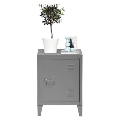 FurnitureR, Storage Unit, Small Filing Cabinet, Metal Cupboard with Flush Doors, 2 Compartments, Garage, Office, Grey, 30.5 x 40.5 x 57.5cm