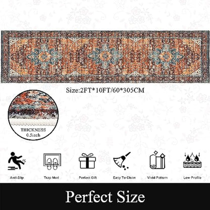 SHACOS Extra Long Runner Rugs for Hallway 60 x 300 cm Non Slip Vintage Hall Runners Narrow Rugs Washable Boho Carpet Runners for Hallway Entryway Kitchen, Red