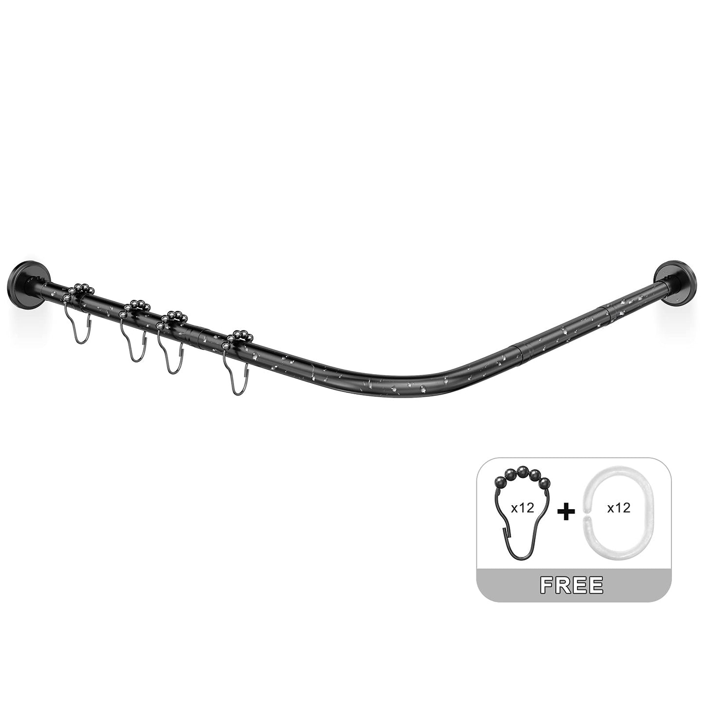 Misounda L Shaped Curved Shower Curtain Rods rails for Bath 70-100 x 110-170cm Stainless Steel Extendable Corner Shower Rails with 24 curtain