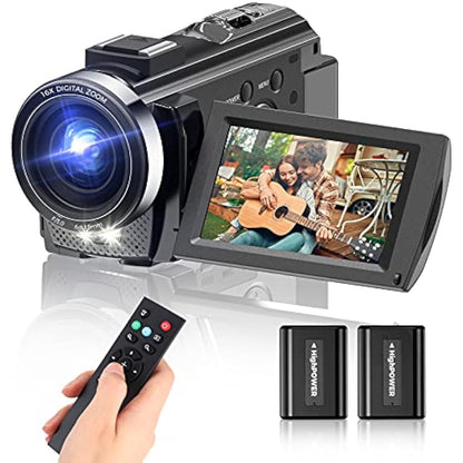Sunscien Video Camera Camcorder, Full HD 1080P Digital YouTube Vlogging Camera Recorder,Video Camera 30FPS 3.0 Inch LCD 270 Rotatable Degrees IPS Screen with Remote Control 2 Batteries