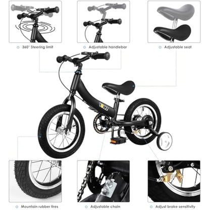YBIKE Balance Bike 2 in 1,The Dual Use of a kids' Balance Bikes and Kids Bike, for 2 3 4 5 6 7 Years Old -12 14 16 Inches with Training Theory, Brake, Pedal