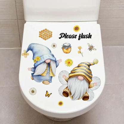TOLOVIS Santa Claus Letters Toilet Cover Sticker Decals,Flower leaf bird Waterproof Toilet Lid Tank Seat Decals Cistern Self-Adhesive Bathroom Wall