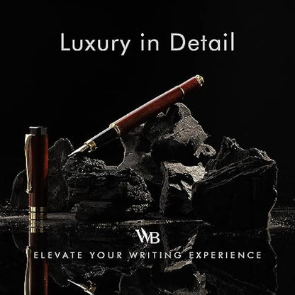 Wordsworth & Black Fountain Pen Set, Luxury Bamboo Wood - Fine Nib, Gift Case; Includes 6 Ink Cartridges, Ink Refill Converter -Journaling, Calligraphy; Drawing, Smooth Writing [Rosewood]