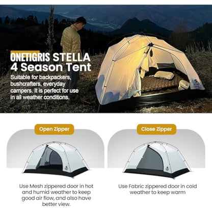 OneTigris Stella 4 Season Camping Tent Backpacking 2 Person Waterproof Lightweight Easy Setup Instant 3000mm Waterproof Rating Outdoor Hiking Tent